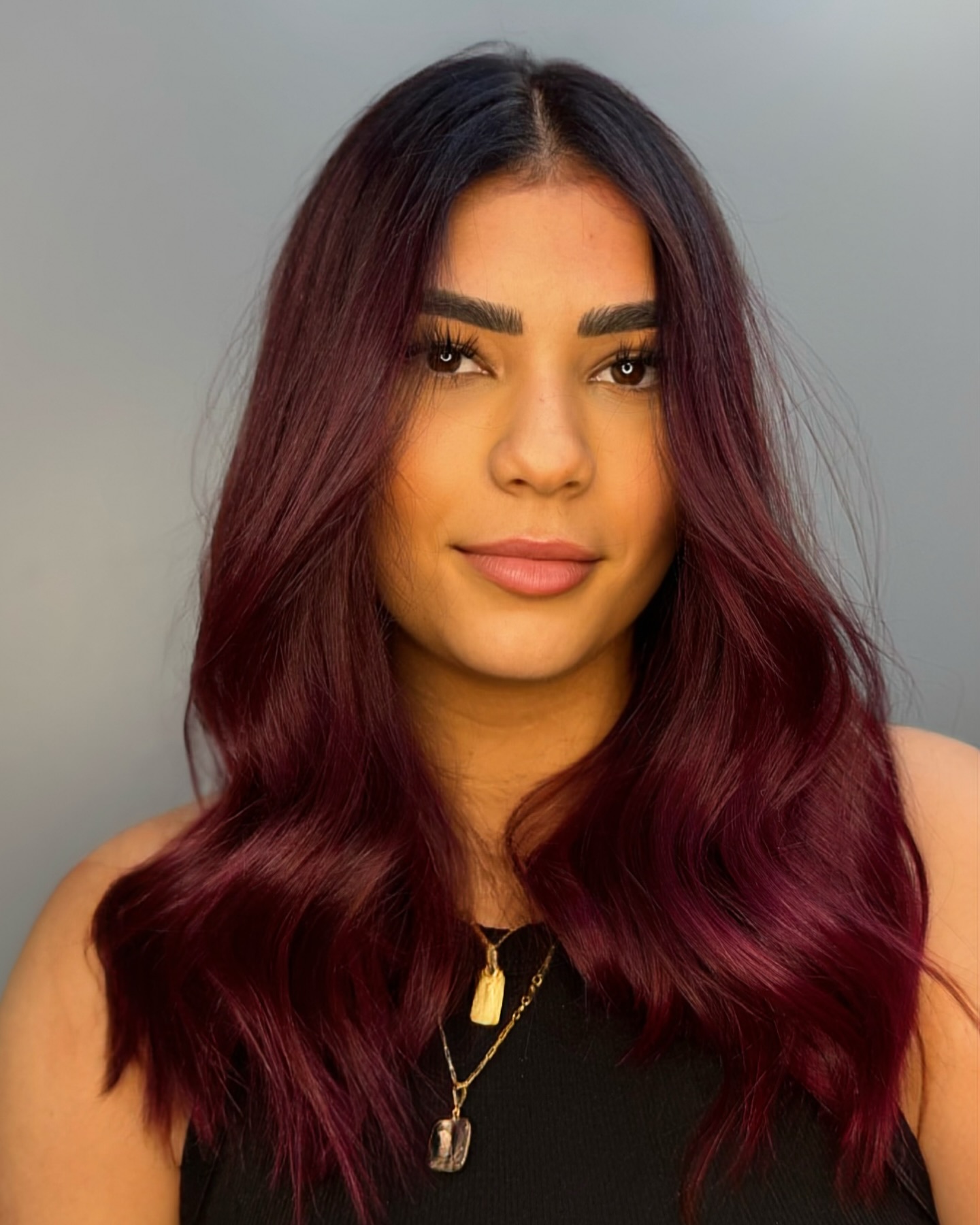 Cherry red long wavy hair
