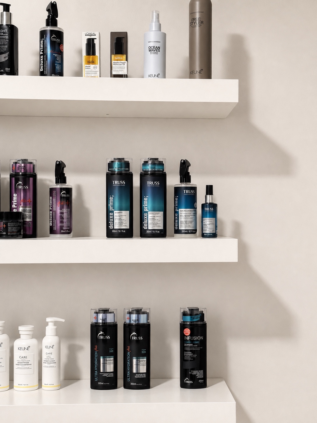 Close-up of the professional products selected for personalized haircare at CRIS HAIR